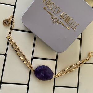 Kinsley Armelle purple Polished Quartz Bracelet w Gold Beads Lobster Claw Clasp